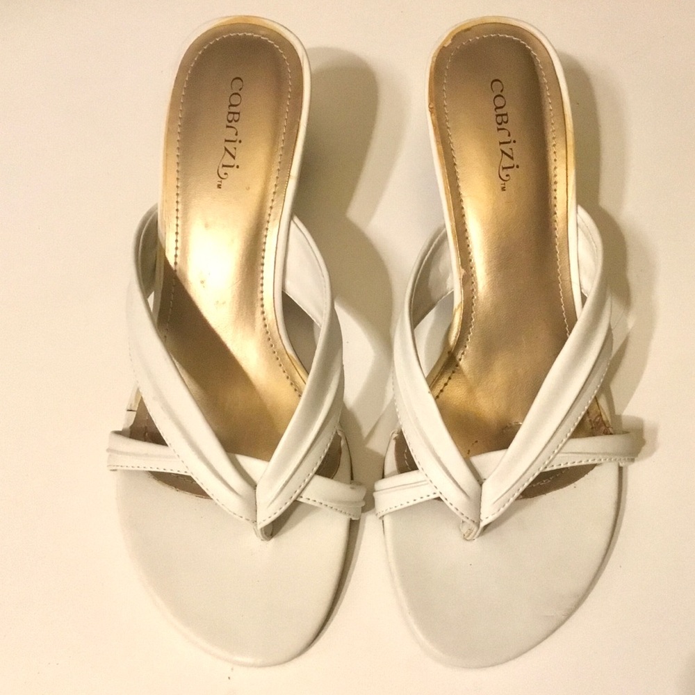 White thong sandals low heel casual or dressy